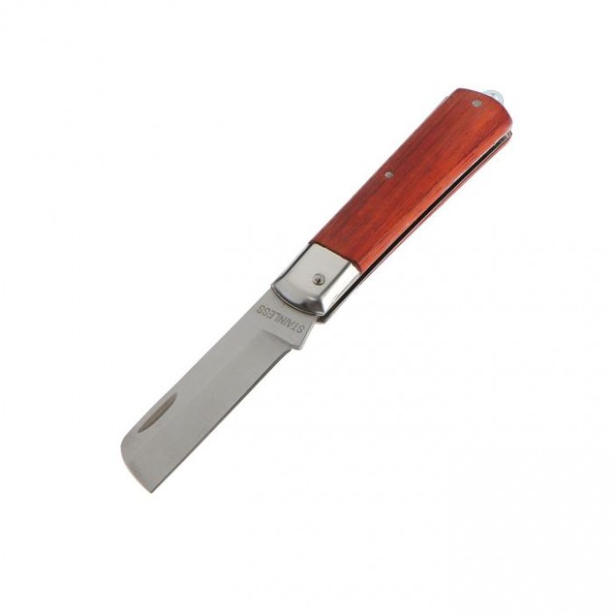 Нож универсальный складной ТУНДРА, деревянная рукоятка, прямое лезвие, нержавеющая сталь 1220206
