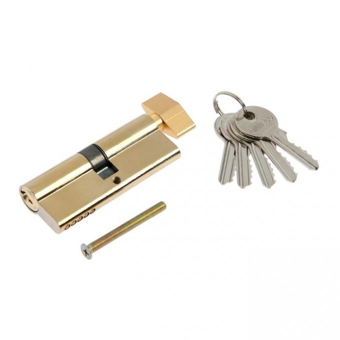 Цилиндровый механизм, 80 мм, с вертушкой, английский ключ, 5 ключей, цвет золото 2921848