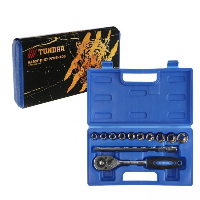 Набор инструментов в кейсе Tundra, подарочная упаковка "Тигр", CrV, 1/2", 12 предметов 881871